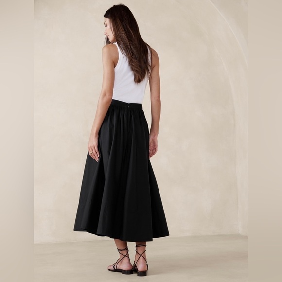NWT! Banana Republic Black Ariella Poplin Midi Skirt - Size 14 🦩 - Picture 2 of 6